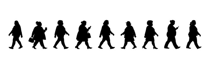 vector illustration. Silhouettes of overweight people. Big set of married couples.	
