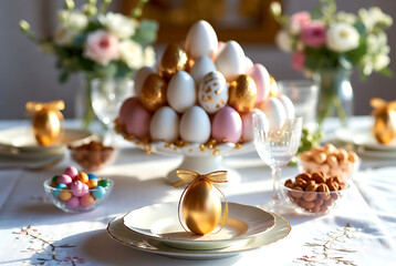 An original, luxurious table decoration for a festive Easter dinner