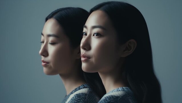 Young Asian Woman's Profile With Subtle Movement, Clean Studio Lighting, Cinematic Feel