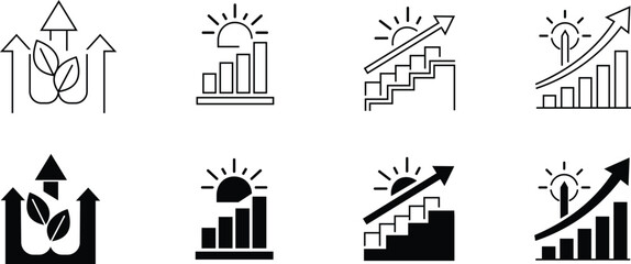 Obraz premium Business Growth and Financial Analytics Line Icon Set with Revenue Increase Charts