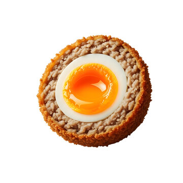 Scotch egg cut in half isolated on transparent background
