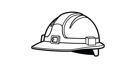 Fototapeta premium Simple black and white illustration of a hard hat with a chin strap and buckle