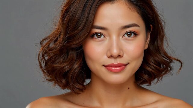 Closeup portrait of a woman with wavy hair