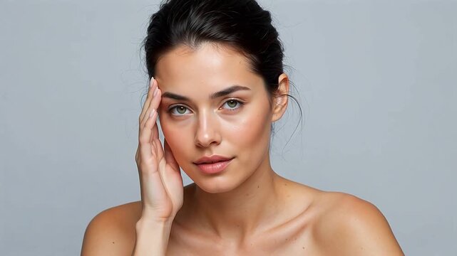 Woman with hand on face