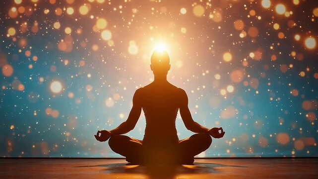 Person in meditation pose with glowing light