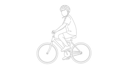 Obraz premium A black and white line drawing depicts a young child riding a bicycle showcasing simple illustration of childhood activity