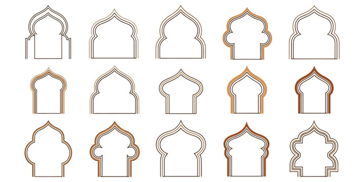 Islamic mosque arch frame vector set, elegant arabesque mihrab borders, Ramadan Eid decorative templates for invitation, banner, poster design art