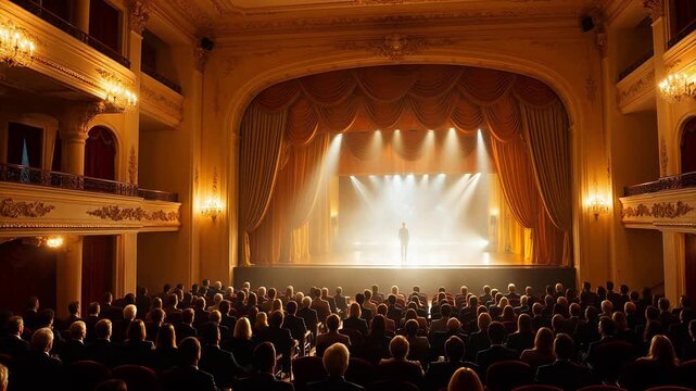 Theater auditorium with audience and performer