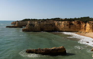 Ocean view and blue sky, Praia do Pontal, Algarve in Portugal.