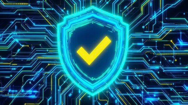 Cyber security shield with checkmark