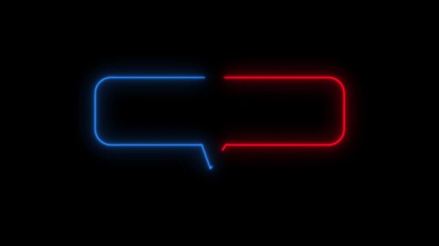 Blue and red Neon Speech Bubble Frame on Black Background chat bubble message box