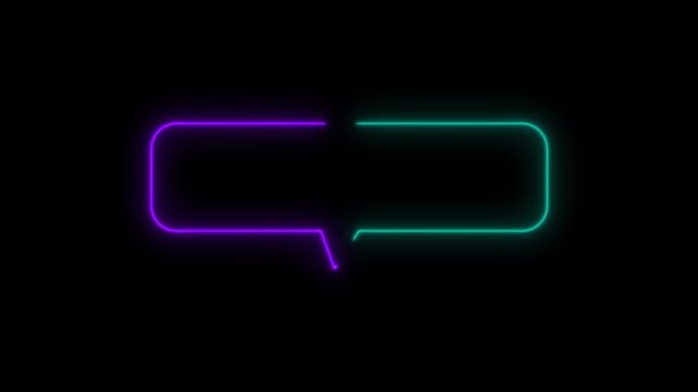 violet and cayan Neon Speech Bubble Frame on Black Background chat bubble message box