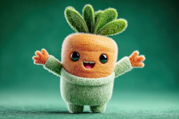 Adorable Carrot Character with Arms Open Wide on Green Backdrop Perfect for Children s Content, Isolated