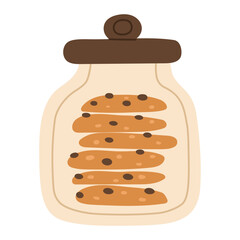 Autumn cookie jar with cozy bakery style. Cute fall kitchen illustration for icons, stickers, and home decor designs. Hand drawn vector illustration.