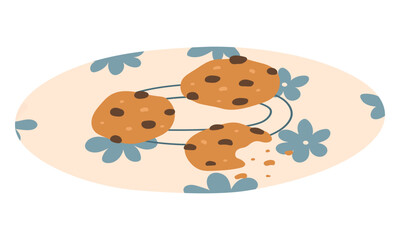 Autumn cookies on plate with cozy mood. Sweet fall dessert illustration for bakery menus, packaging, and seasonal designs. Hand drawn vector illustration.