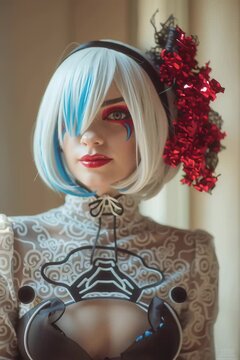Cosplay de 2B con un toque floral