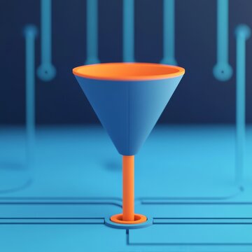 3D Render Blue and Orange Funnel, Abstract Circuitry, Data Filtration Concept, Minimalism, Tech, Data Processing, Data Analysis