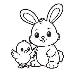 Fototapeta premium EASTER BOLD EASY COLORING PAGES, VECTORS, ILLUSTRATION, LINE ART, BLACK-WHITE, BOLORING BOOK, COLORING PAGES, 8.5X8.5 INCHES, PRINTABLE COLORING PAGES, BUNNY, EGG, CHICK, EASTER BACKGROUND