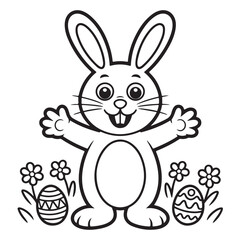 Obraz premium EASTER BOLD EASY COLORING PAGES, VECTORS, ILLUSTRATION, LINE ART, BLACK-WHITE, BOLORING BOOK, COLORING PAGES, 8.5X8.5 INCHES, PRINTABLE COLORING PAGES, BUNNY, EGG, CHICK, EASTER BACKGROUND
