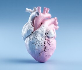Cracked Heart Symbol of Emotional Pain and Healing on Blue Backdrop, Conceptual Illustration.