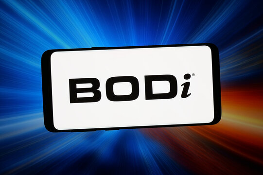 Stuttgart, Germany - 02-14-2026: In this photo illustration, the logo of fitness business The Beachbody Company (BODi) is displayed on a smartphone in front of abstract background on computer screen.