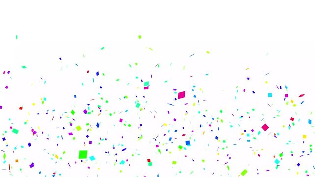 Confetti party popper explosions on a white screen background, 3D animation of exploding confetti, 4K confetti blast realistic on transparent background overlay