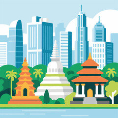 Obraz premium Harmonious Blend Ancient Temples and Modern Cityscape