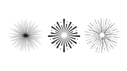 Fototapeta premium Starburst Icons in Various Styles with Radiating Lines and Dots in Monochrome for Graphic Design