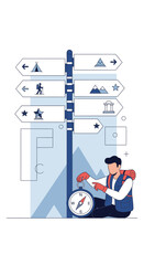 Adventurer With Compass At Decision Crossroads Seeking New Destinations And Experiences