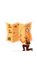Adventurous Explorer Navigating A Vintage Map, Discovering The Hidden Trail, Seeking Directions