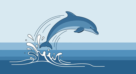 Naklejka premium A Playful Dolphin Leaps Through Waves In A Beautiful Artistic Illustration