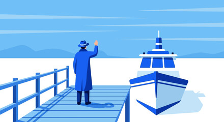 A Lone Figure Bids Farewell To A Striking Maritime Vessel