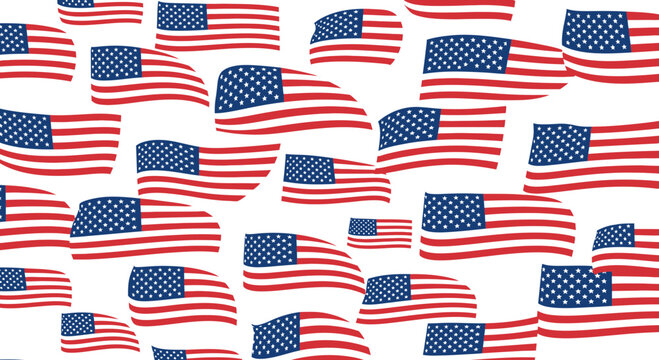 American Flags Displayed Against White Background, Patriotic Symbolism and Celebration