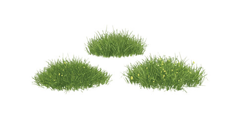 Three isolated tufts of green grass on a white background, useful for digital art and landscaping projects. © Victor creative 