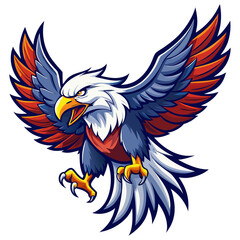 Fototapeta premium A cartoon mascot illustration of a wild bald eagle with flying wings and a sharp beak designed as a powerful nature symbol vector