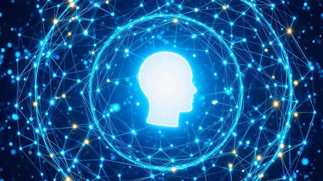 Human head silhouette in digital network