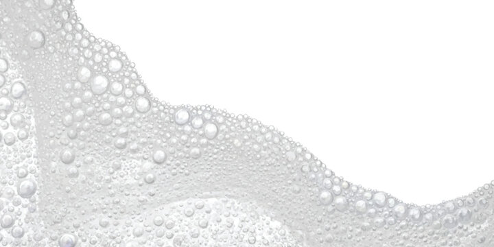 A close-up view of light gray bubbles forming a wave pattern on a high-key white background