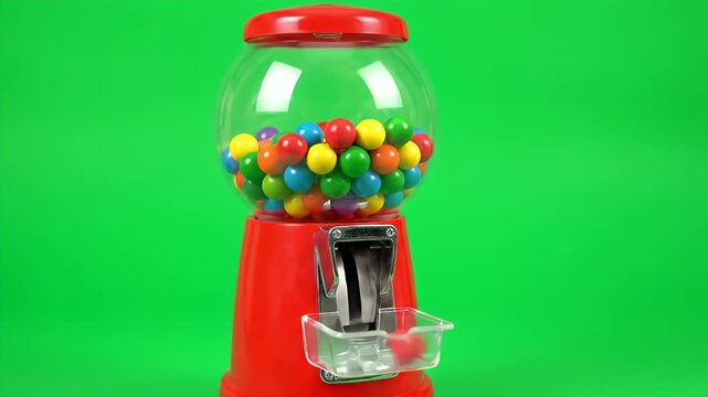 Close-up videos of a classic red gumball dispenser on green background