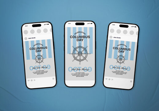 Blue Retro Columbus Day Social Media