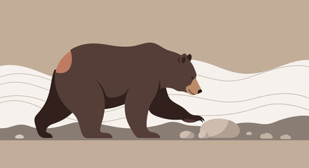Obraz premium Brown Bear Walking Beside Wavy Landscape
