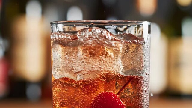 Maraschino Cherry Dropping into Cocktail Glass with Splash 4K Video
