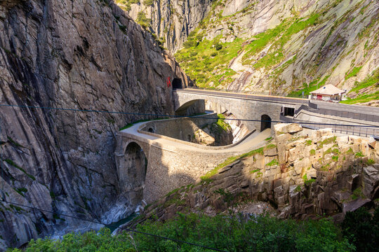 The Devil's Bridge (Teufelsbrucke) over of Schollenen Gorge (Schollenenschlucht) near Andermatt, Switzerland