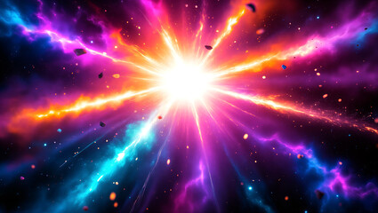 Fototapeta premium Vibrant cosmic explosion with colorful space energy and bright light rays