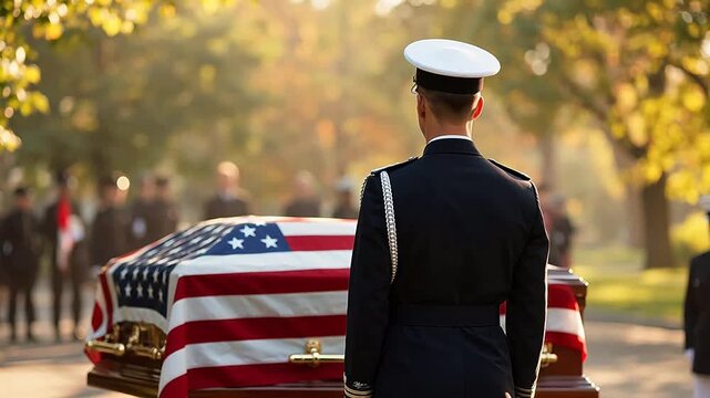 Military funeral with flagdraped casket