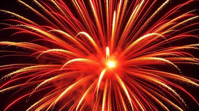 Vivid red and yellow fireworks exploding