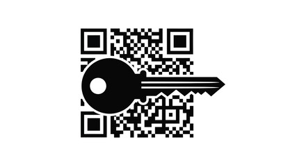 Obraz premium A stylized black and white image depicts a qr code partially obscured by a key icon high quality