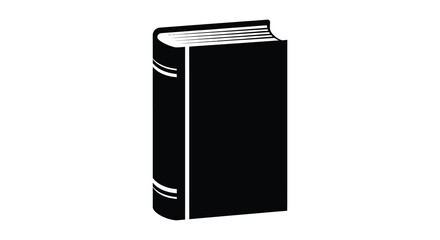 A stark black silhouette of a closed hardcover book stands isolated on a clean white background high quality © MIRAJ02
