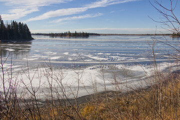 Frozen Astotin Lake on a Sunny Fall Day