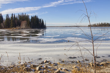 Frozen Astotin Lake on a Sunny Fall Day