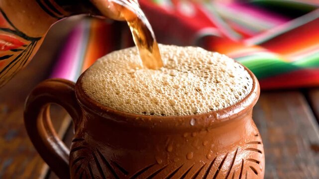 Mexican Cafe de Olla Pouring into Clay Mug 4K Video